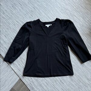 Chico's Black V-Neck Long Sleeve Puff Shoulder Top